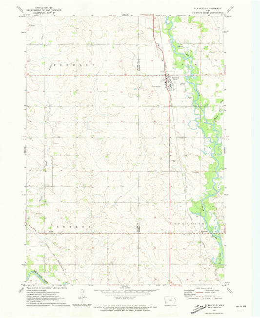 Classic USGS Plainfield Iowa 7.5'x7.5' Topo Map Image