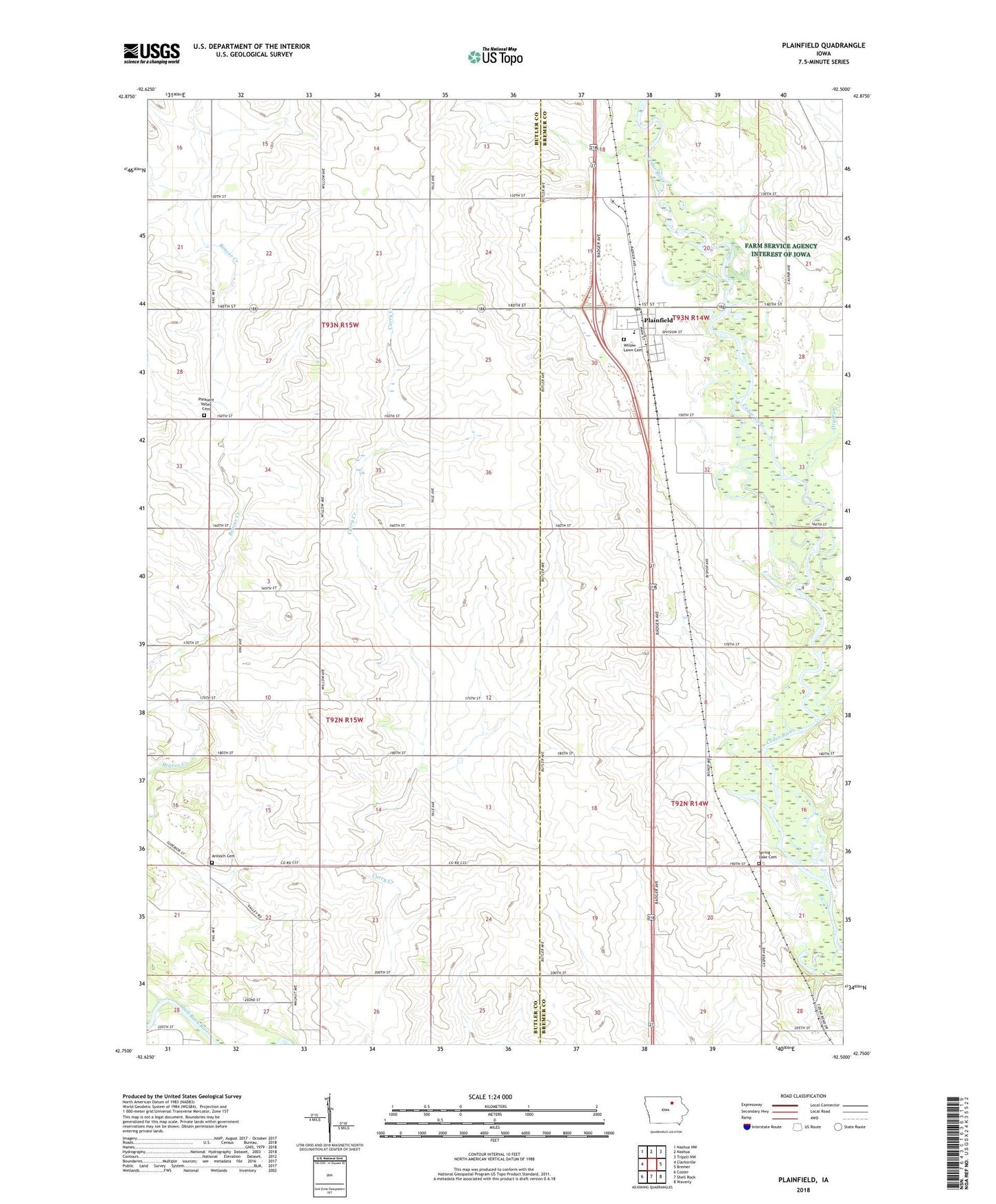 Plainfield Iowa US Topo Map Image