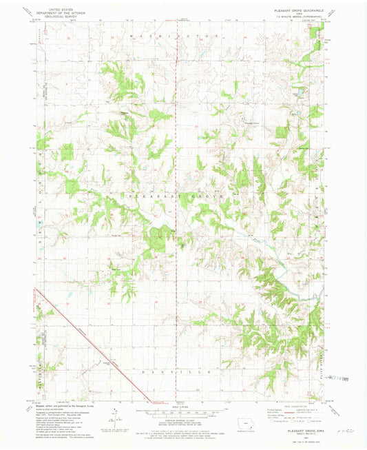 Classic USGS Pleasant Grove Iowa 7.5'x7.5' Topo Map Image