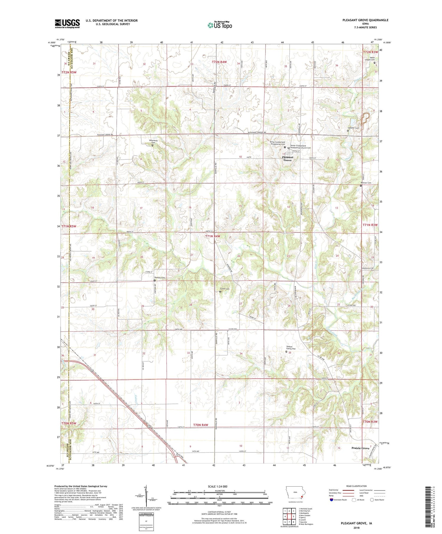 Pleasant Grove Iowa US Topo Map Image