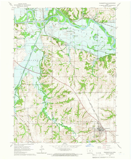 Classic USGS Pleasantville Iowa 7.5'x7.5' Topo Map Image