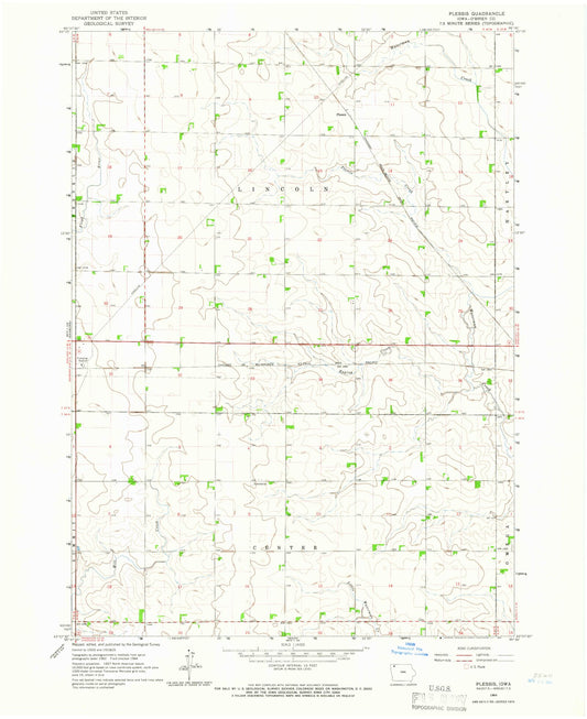Classic USGS Plessis Iowa 7.5'x7.5' Topo Map Image