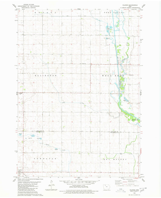 Classic USGS Plover Iowa 7.5'x7.5' Topo Map Image