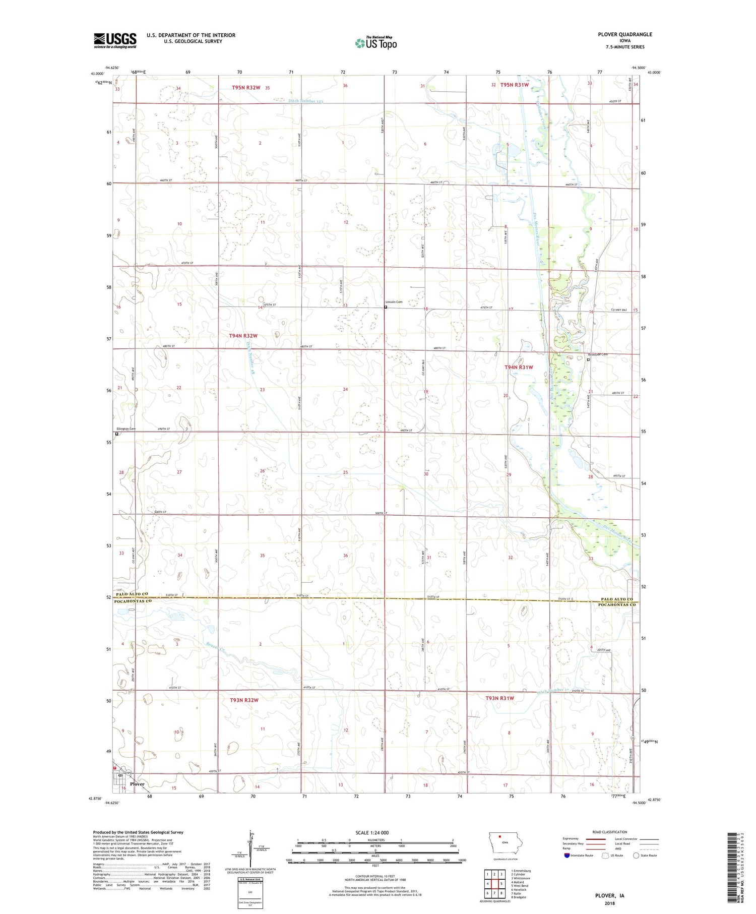 Plover Iowa US Topo Map Image