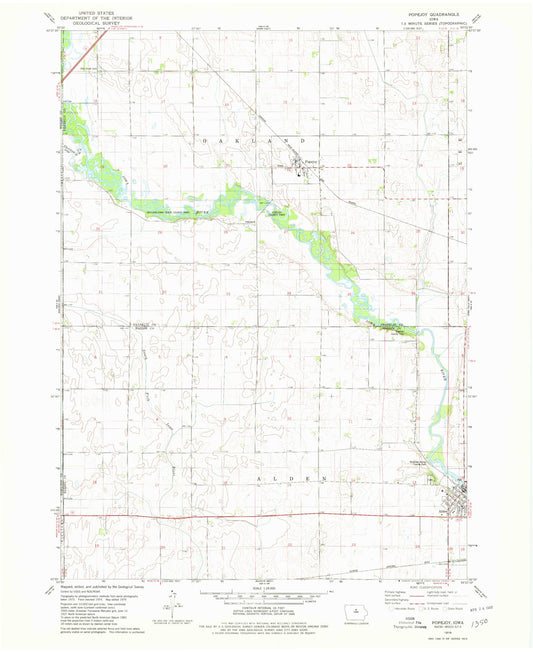 Classic USGS Popejoy Iowa 7.5'x7.5' Topo Map Image