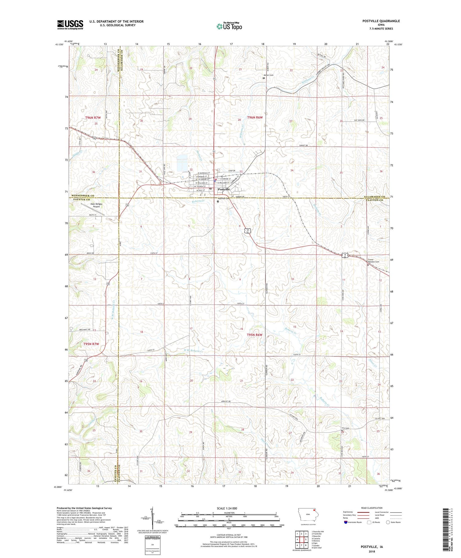 Postville Iowa US Topo Map Image