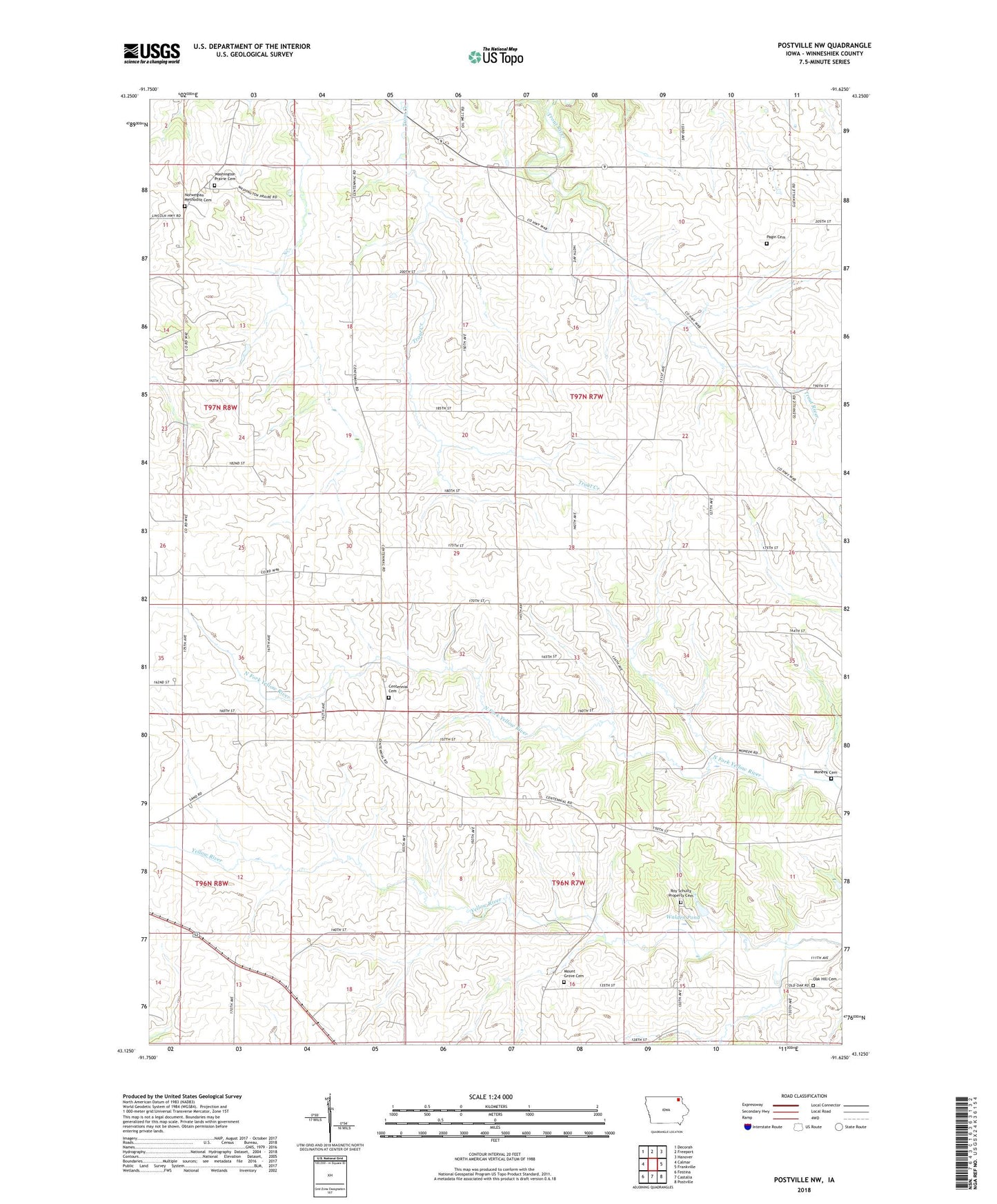 Postville NW Iowa US Topo Map Image