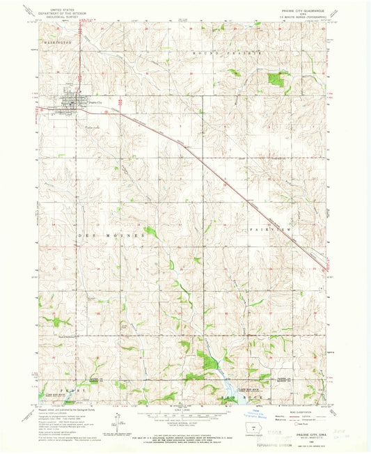 Classic USGS Prairie City Iowa 7.5'x7.5' Topo Map Image