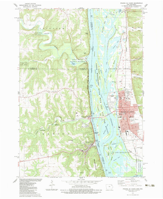 Classic USGS Prairie du Chien Wisconsin 7.5'x7.5' Topo Map Image
