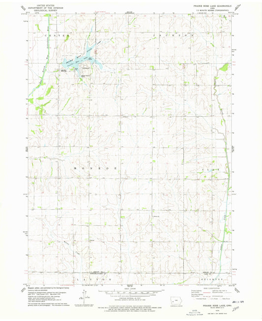 Classic USGS Prairie Rose Lake Iowa 7.5'x7.5' Topo Map Image