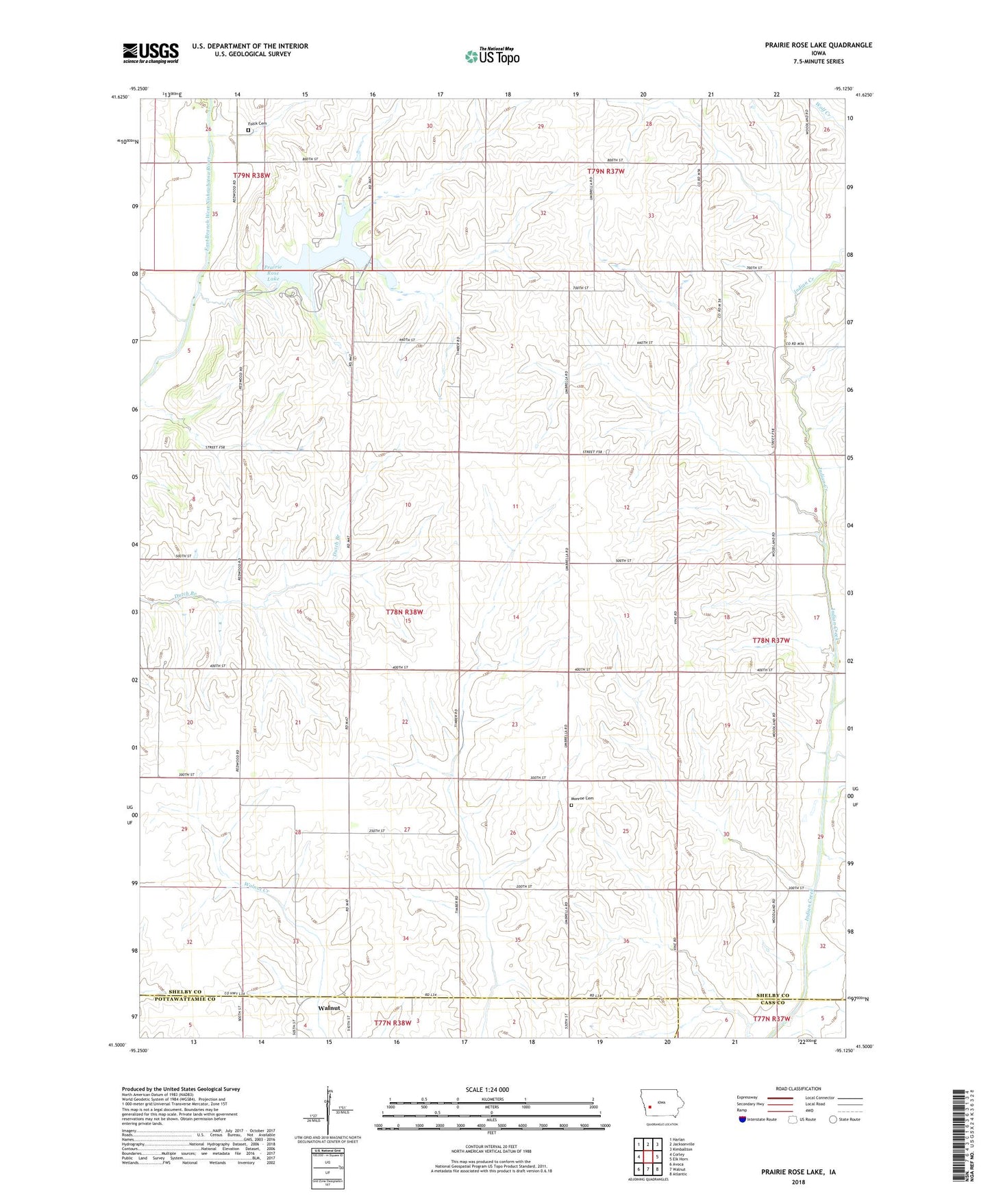 Prairie Rose Lake Iowa US Topo Map Image