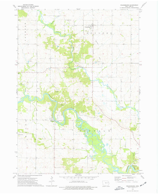 Classic USGS Prairieburg Iowa 7.5'x7.5' Topo Map Image