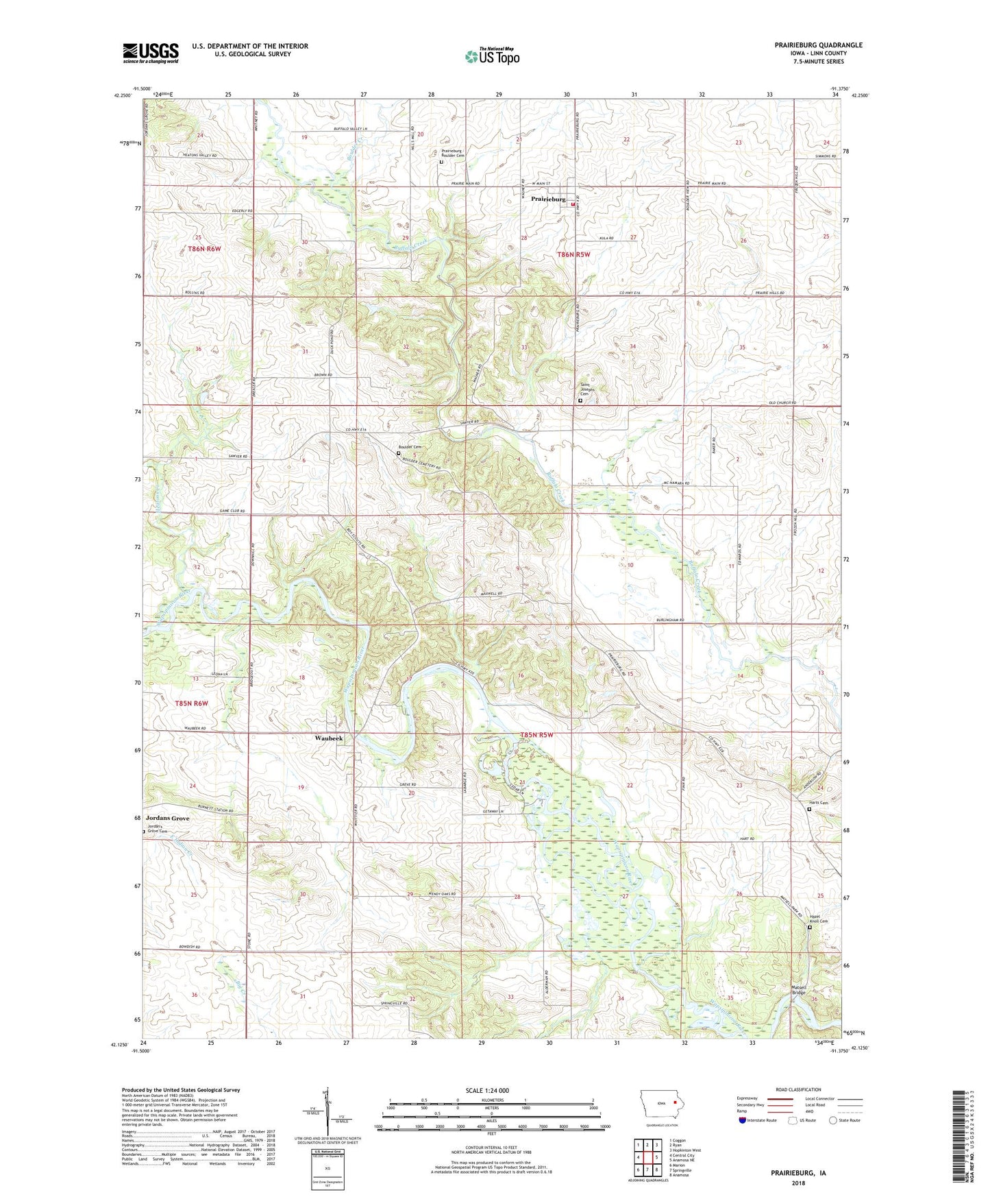 Prairieburg Iowa US Topo Map Image