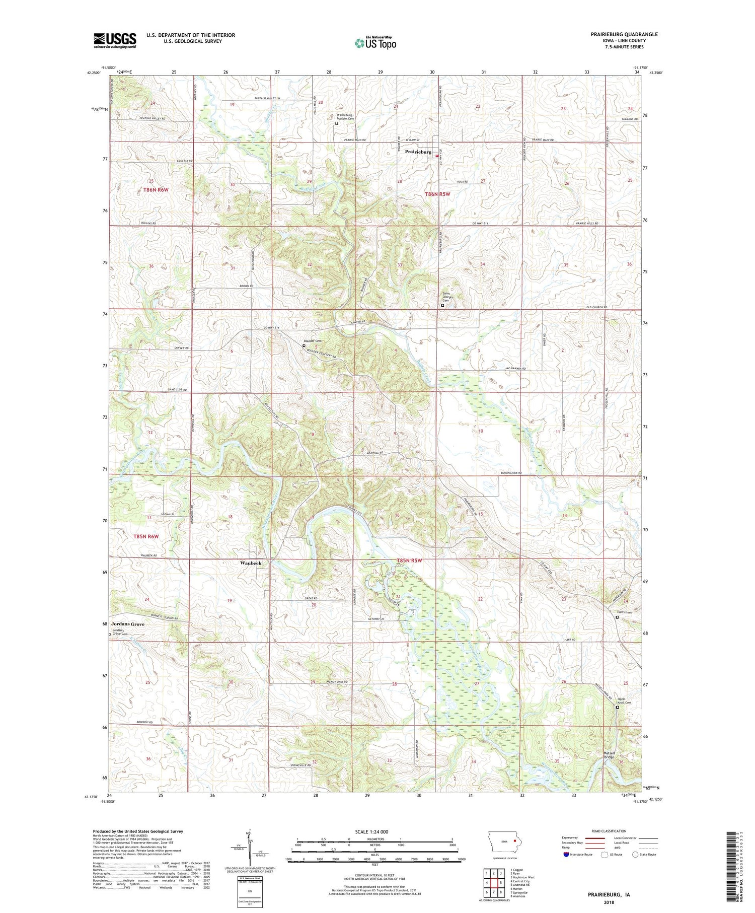 Prairieburg Iowa US Topo Map Image