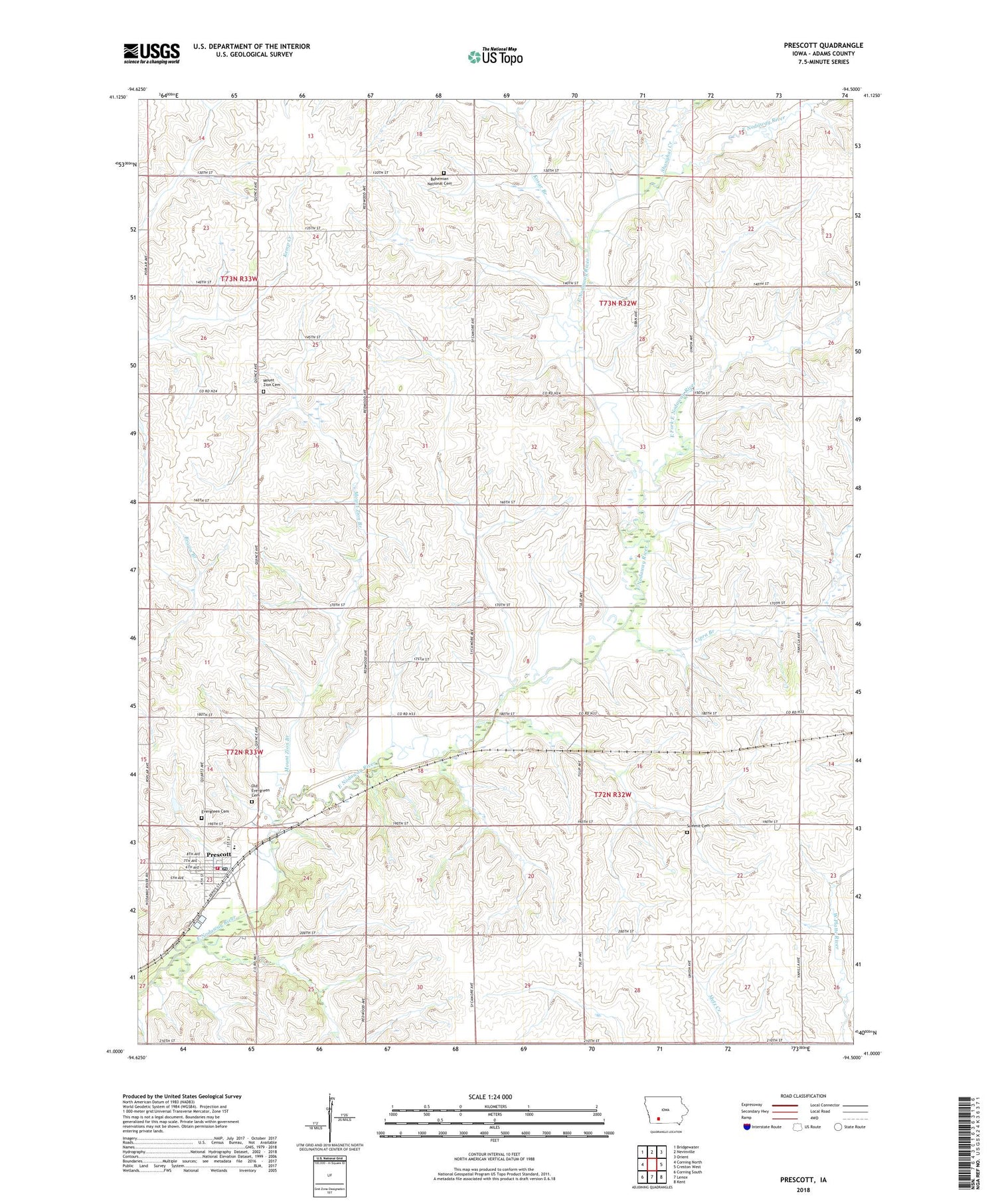 Prescott Iowa US Topo Map Image