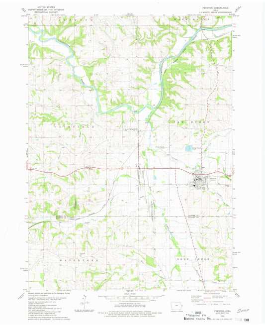 Classic USGS Preston Iowa 7.5'x7.5' Topo Map Image