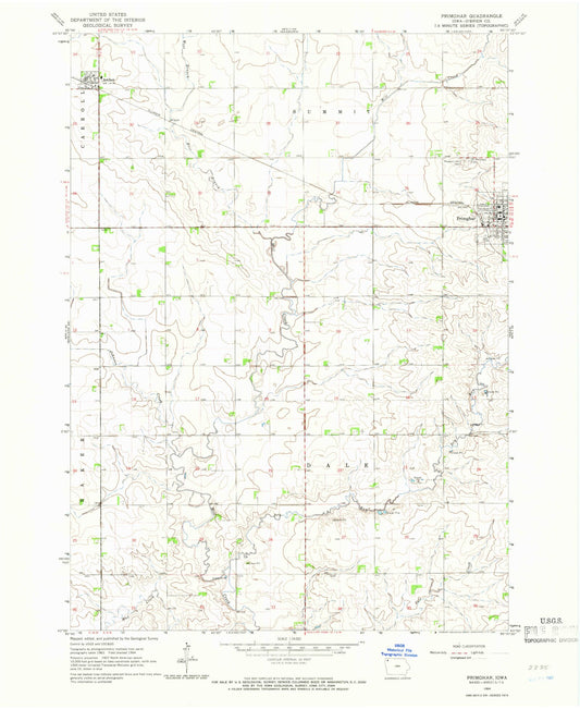 Classic USGS Primghar Iowa 7.5'x7.5' Topo Map Image