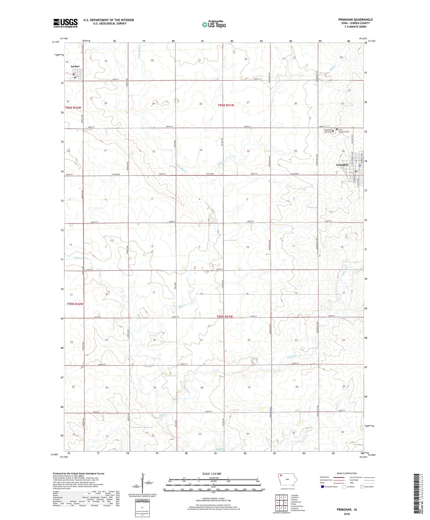 Primghar Iowa US Topo Map Image