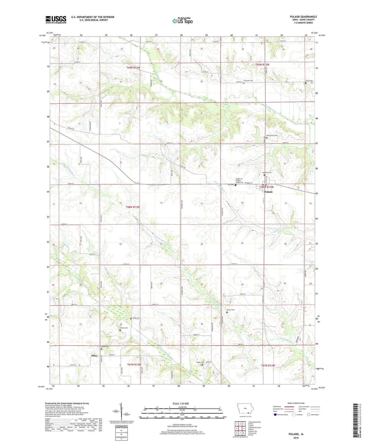 Pulaski Iowa US Topo Map Image