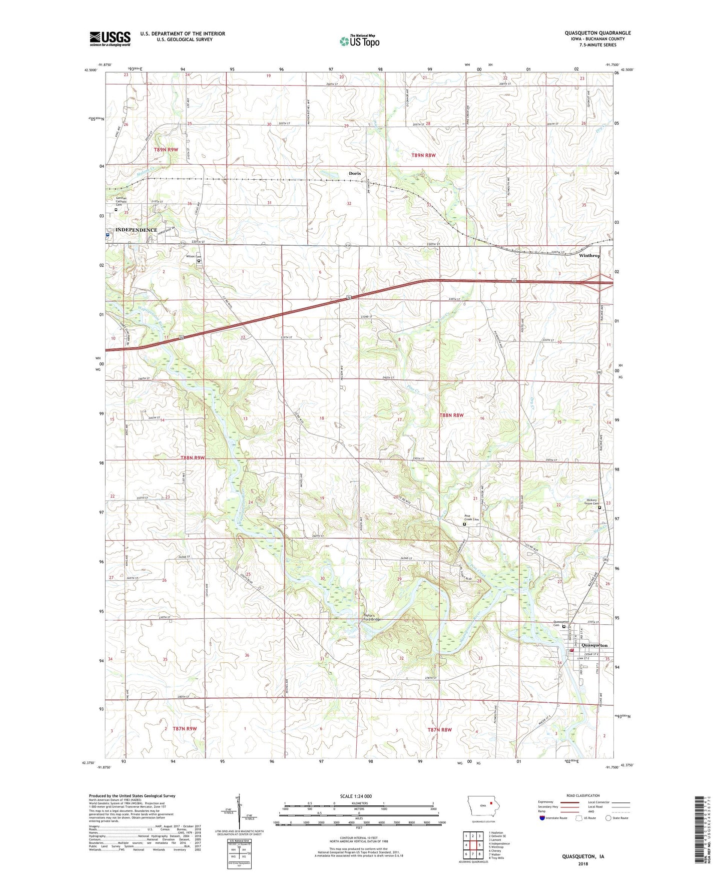 Quasqueton Iowa US Topo Map Image