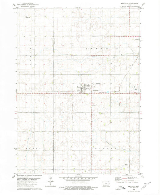 Classic USGS Radcliffe Iowa 7.5'x7.5' Topo Map Image