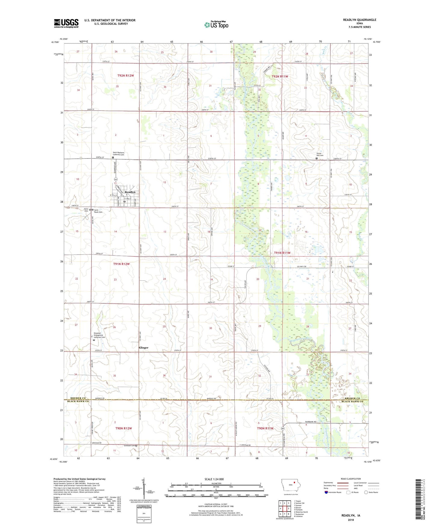Readlyn Iowa US Topo Map Image