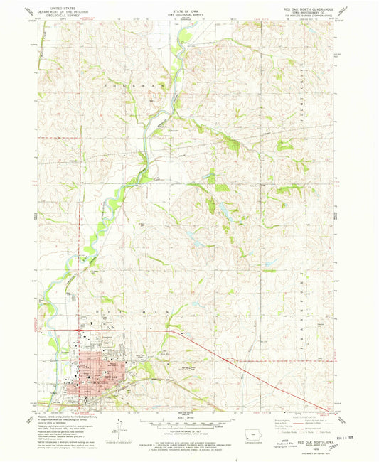 Classic USGS Red Oak North Iowa 7.5'x7.5' Topo Map Image