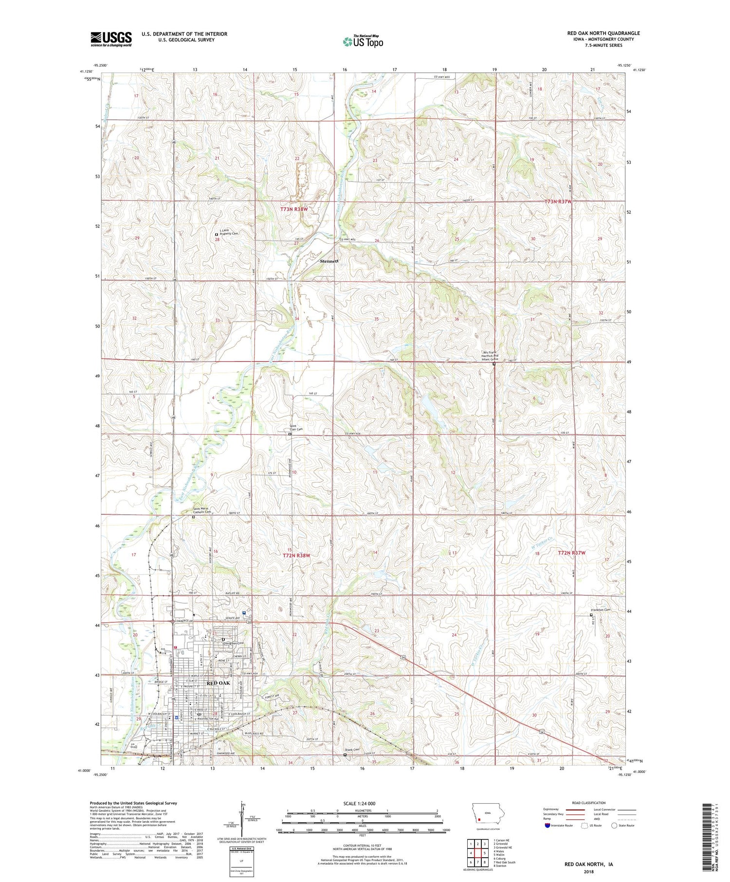 Red Oak North Iowa US Topo Map Image