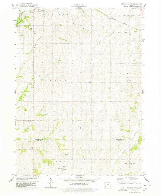 Classic USGS Red Oak South Iowa 7.5'x7.5' Topo Map Image