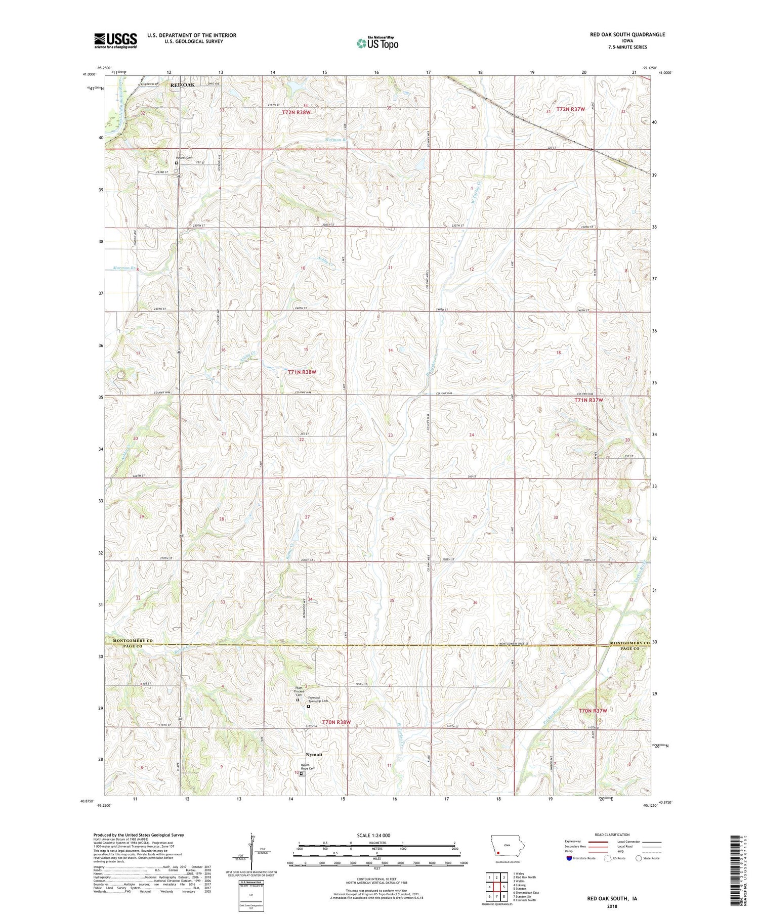 Red Oak South Iowa US Topo Map Image