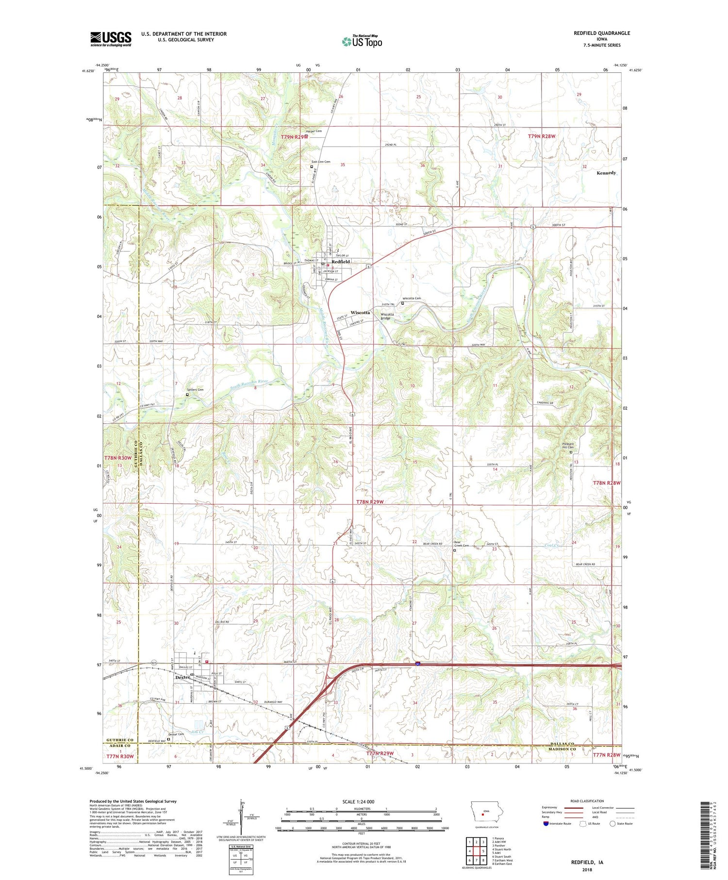 Redfield Iowa US Topo Map Image