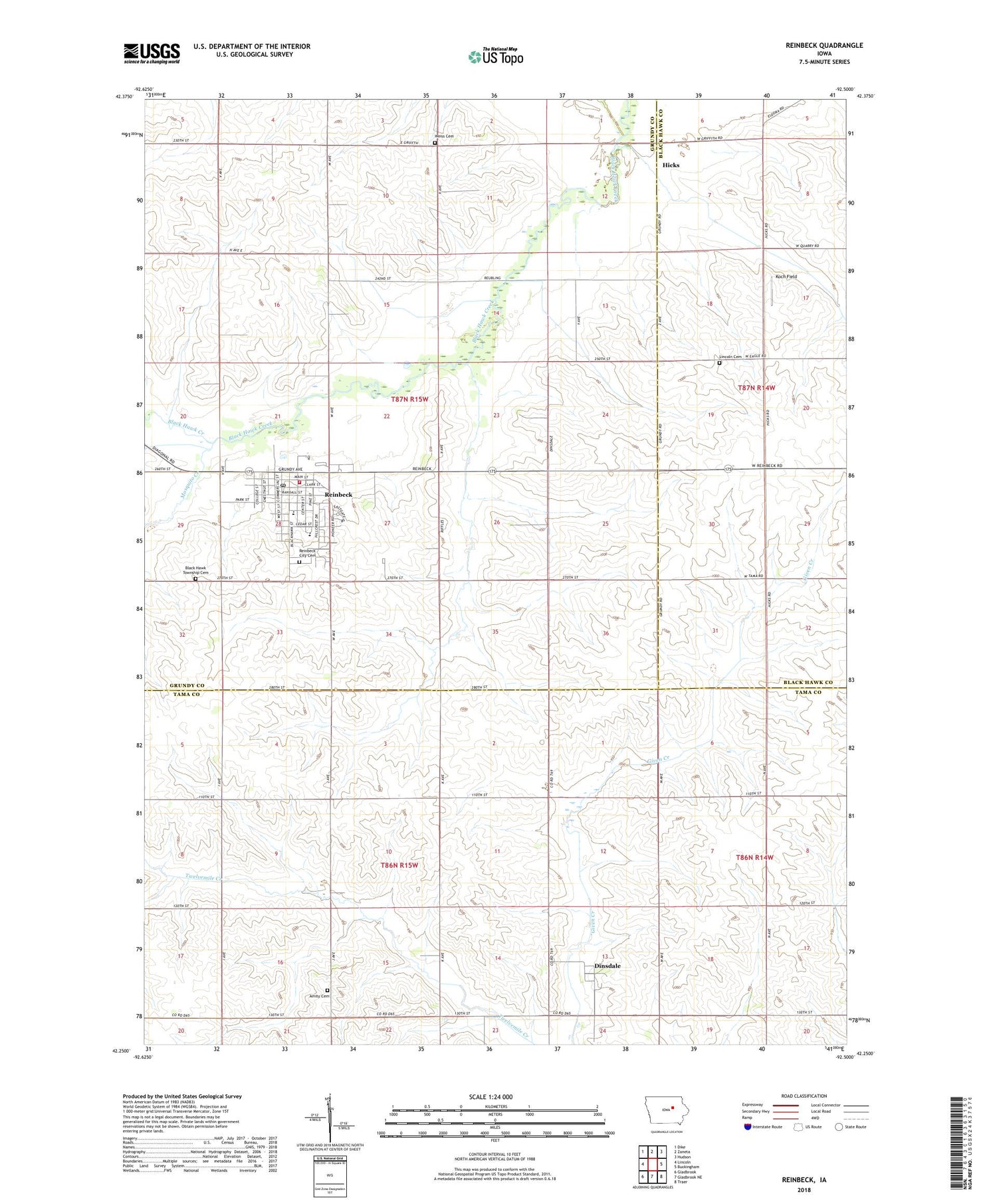 Reinbeck Iowa US Topo Map Image