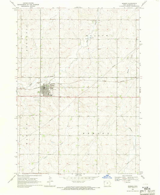 Classic USGS Remsen Iowa 7.5'x7.5' Topo Map Image