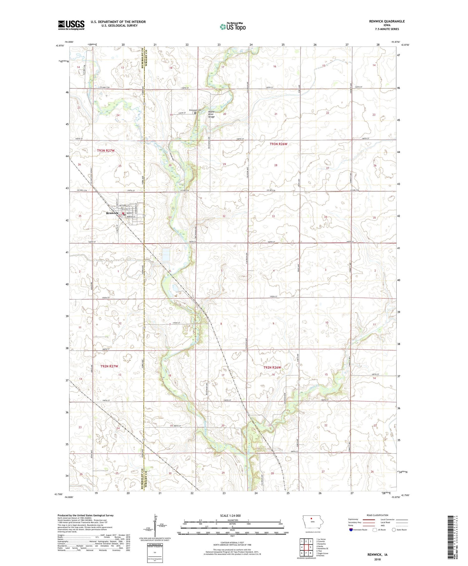 Renwick Iowa US Topo Map Image