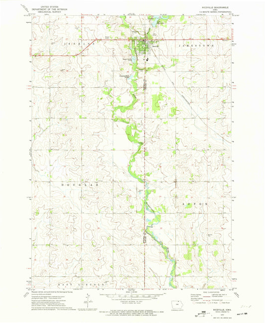 Classic USGS Riceville Iowa 7.5'x7.5' Topo Map Image