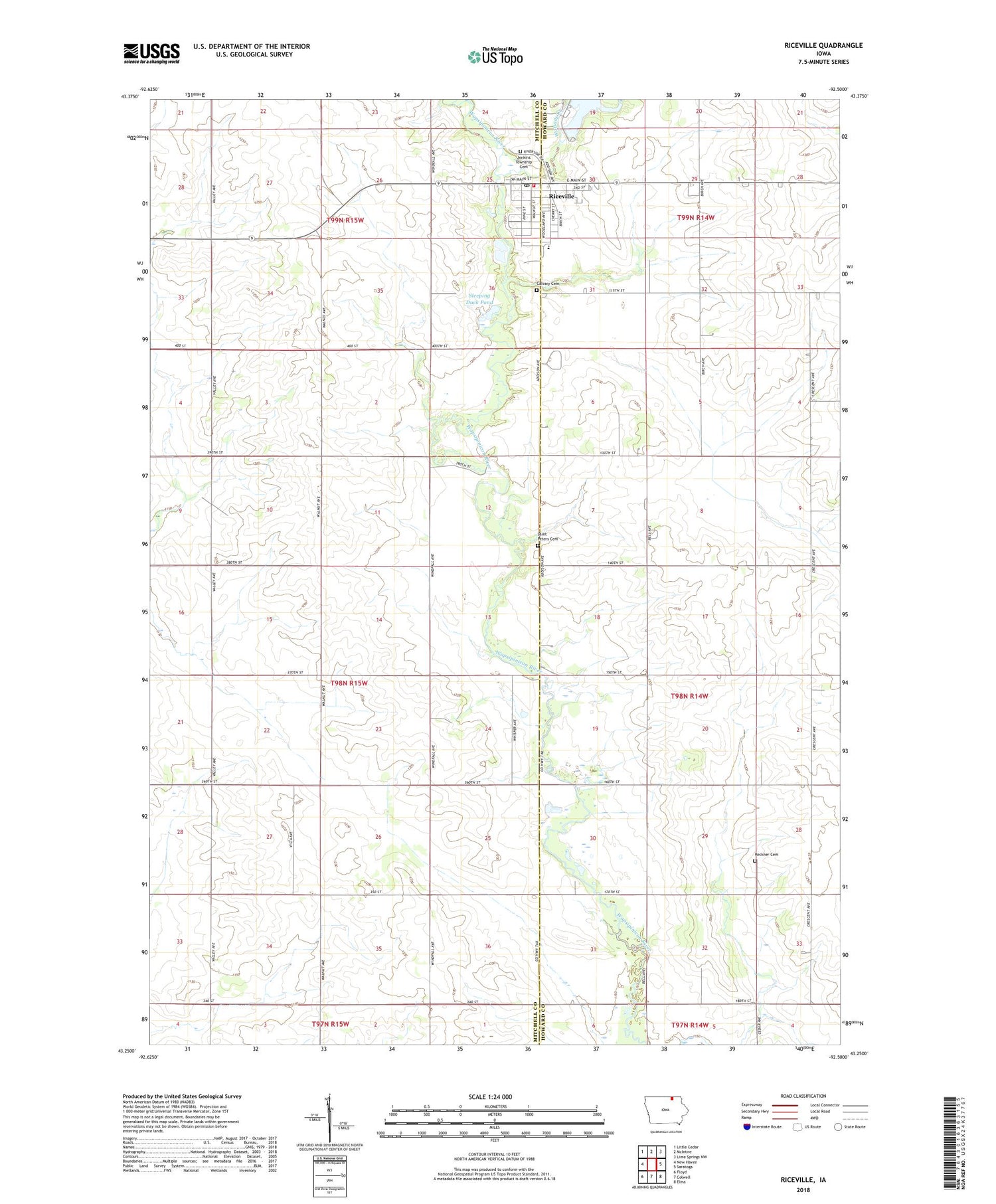 Riceville Iowa US Topo Map Image