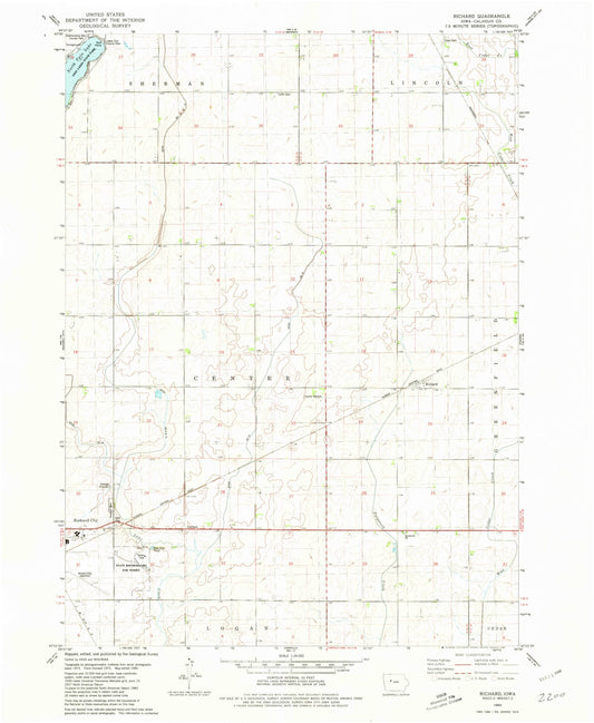 Classic USGS Richard Iowa 7.5'x7.5' Topo Map Image