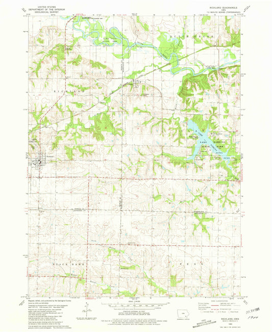 Classic USGS Richland Iowa 7.5'x7.5' Topo Map Image