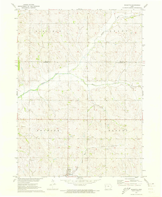 Classic USGS Ricketts Iowa 7.5'x7.5' Topo Map Image