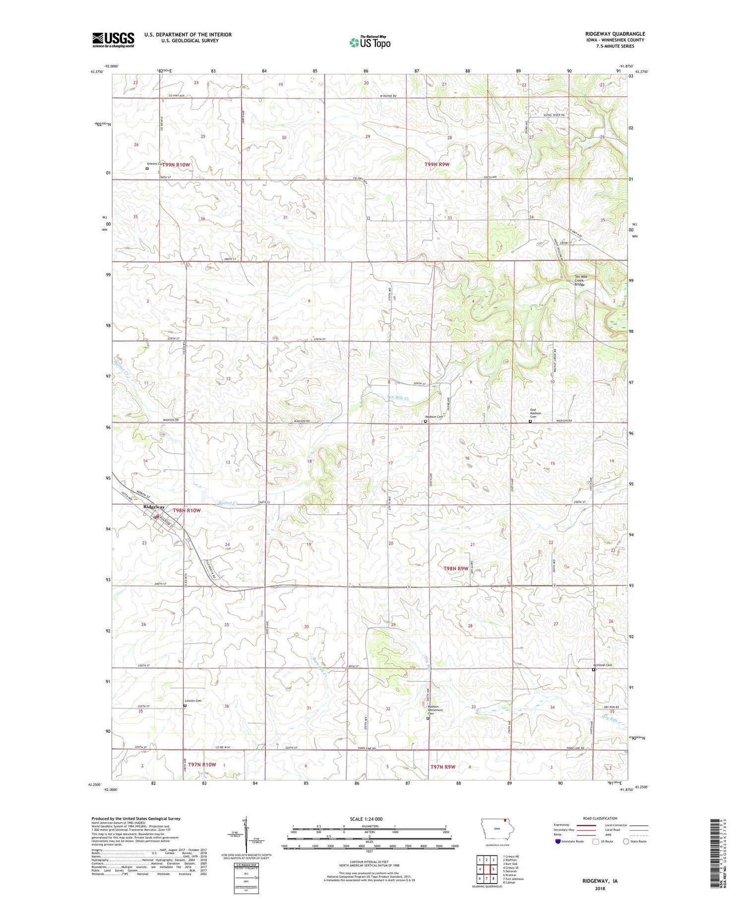 Ridgeway Iowa US Topo Map Image