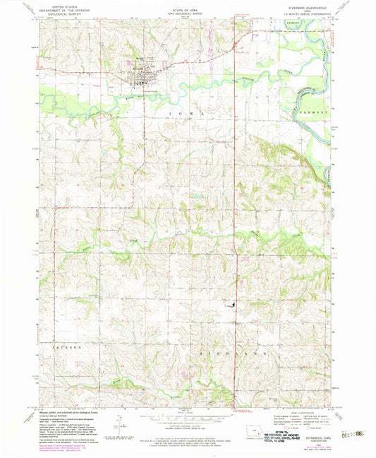 Classic USGS Riverside Iowa 7.5'x7.5' Topo Map Image