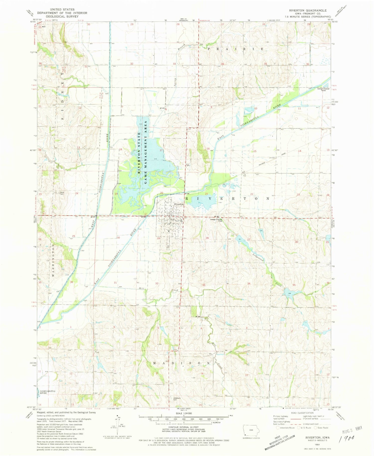 Classic USGS Riverton Iowa 7.5'x7.5' Topo Map Image