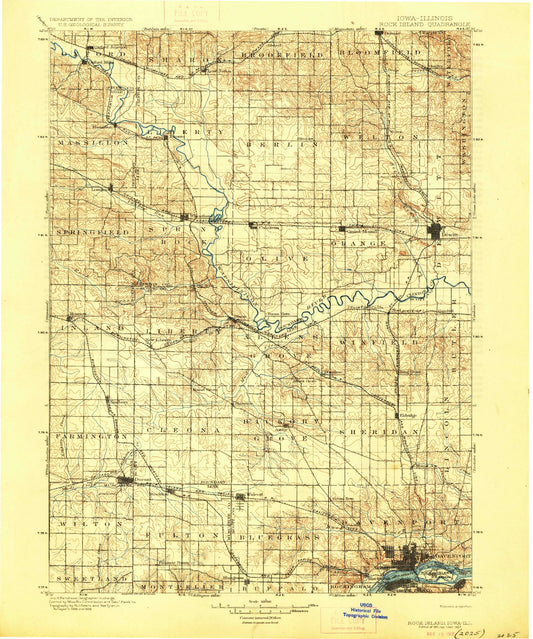 Historic 1901 Rock Island Iowa 30'x30' Topo Map Image