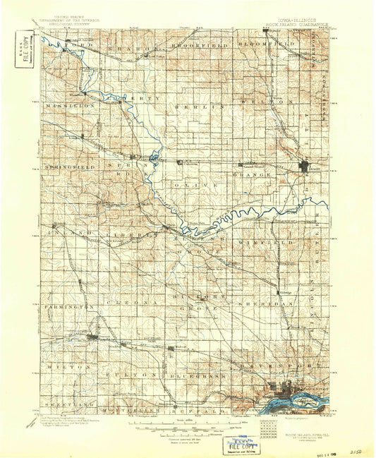 Historic 1910 Rock Island Iowa 30'x30' Topo Map Image