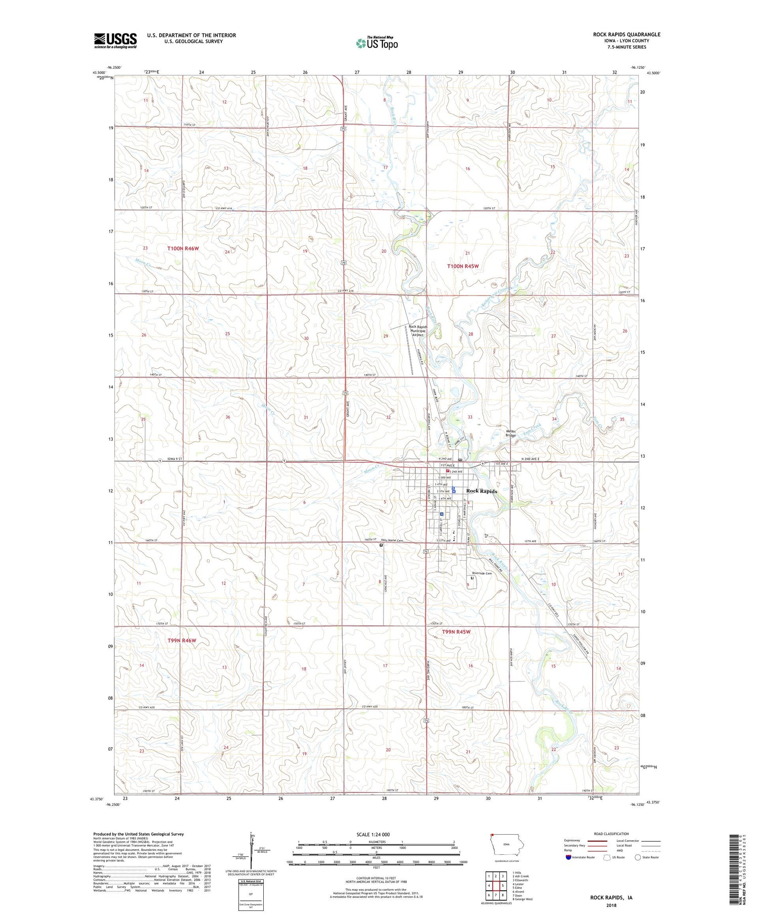 Rock Rapids Iowa US Topo Map Image