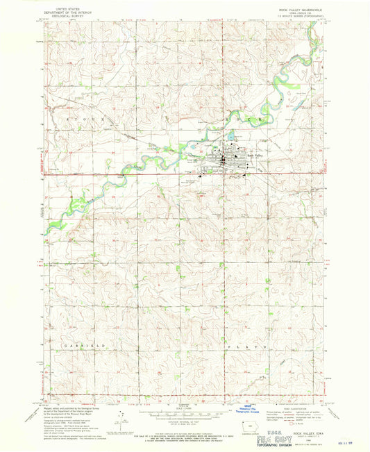 Classic USGS Rock Valley Iowa 7.5'x7.5' Topo Map Image