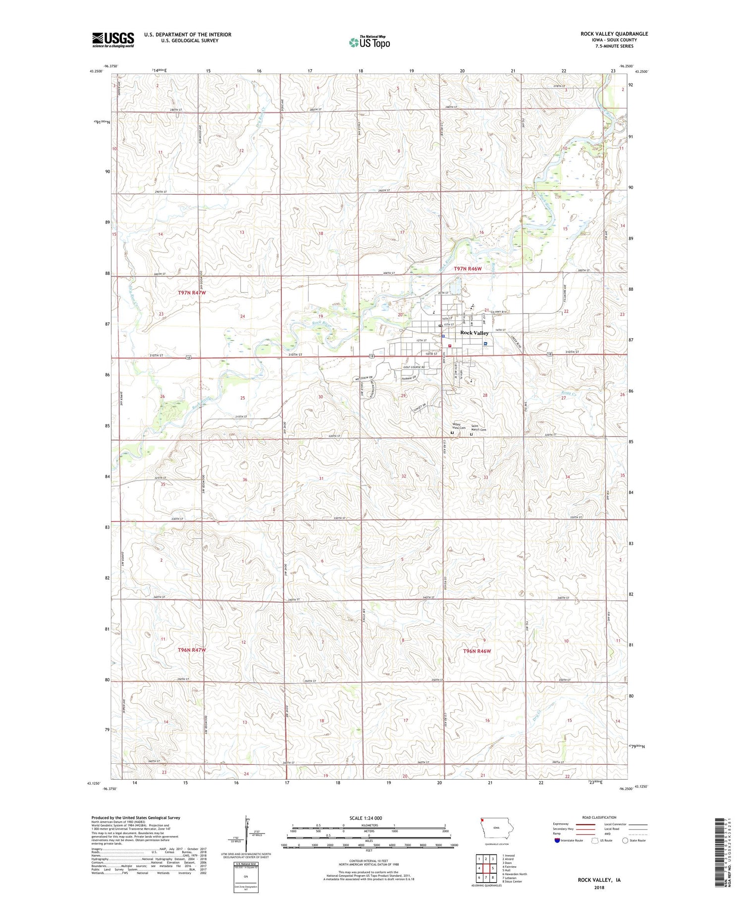 Rock Valley Iowa US Topo Map Image