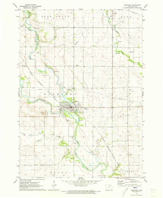 Classic USGS Rockford Iowa 7.5'x7.5' Topo Map Image