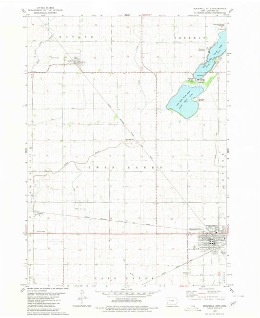 Classic USGS Rockwell City Iowa 7.5'x7.5' Topo Map Image