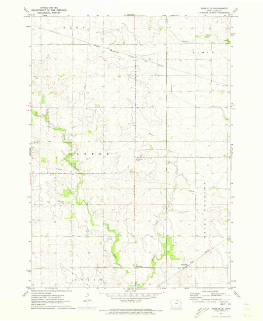 Classic USGS Roseville Iowa 7.5'x7.5' Topo Map Image